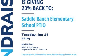 Saddle Ranch Elementary School PTIO will receive 20% of fundraiser sales* during this fundraiser at Mici Italian. Participate any time on Jan 14, 2025 by showing the flyer below at the register in the Mici Italian location listed above. You may also participate by ordering online at https://www.miciitalian.com/locations or on the Toast mobile app using online code GIVEBACK during the same time. *Some purchases may be excluded from this fundraiser