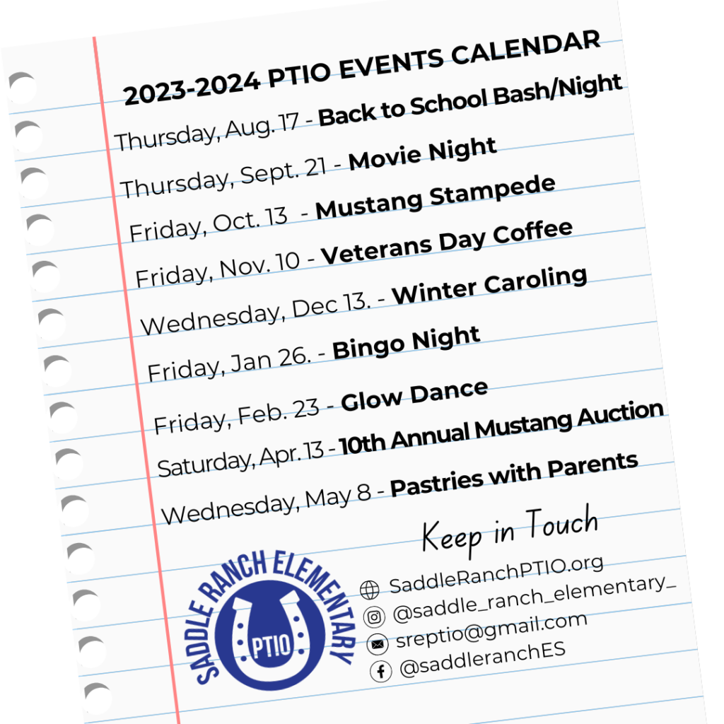 2023-2024 Saddle Ranch Elementary School PTIO Events Calendar